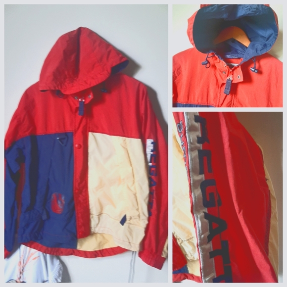 VTG Regatta Sport Colorblock Rain Gear Jacket Hood - Picture 1 of 12